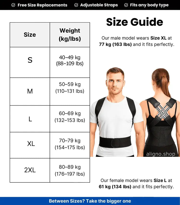 Size Guide for ALIGNO™ Posture Trainer - Aligno